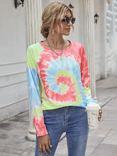Multicolored Tie Dye Long Sleeve Round Neck Shirt for Women Woman T Shirts