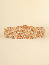 Multicolored wide belt with gold bamboo-style buckle and diamond pattern