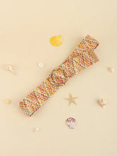 Multicolored wide belt with gold bamboo-style buckle and starfish charm
