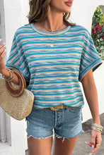 Multicolour Striped Wide Sleeve Knit Top for Women Woman T Shirts