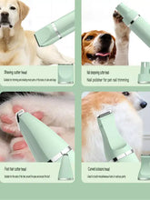 Multifunctional pet grooming kit with light green tool and silver accents