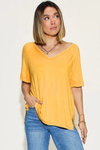 Mustard Bamboo Slit V-Neck T-Shirt for Women Gold