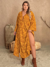 Mustard Floral Maxi Dress with Slit and Sleeveless Design