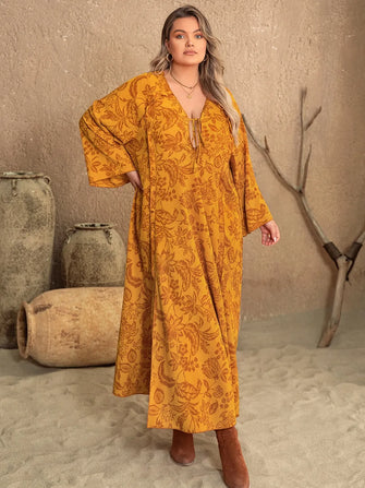 Mustard Floral Maxi Dress with Slit and Sleeveless Design Tangerine