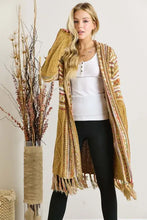 Mustard fringe hem Aztec cardigan with Fair Isle pattern
