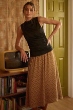 Mustard Printed Midi Skirt with Flattering Silhouette Woman Skirts