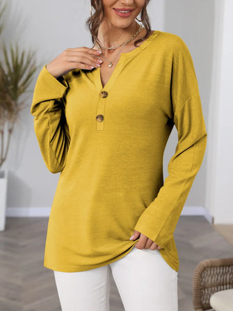 Mustard Yellow Long Sleeve Button Up Tunic Shirt for Women Mustard