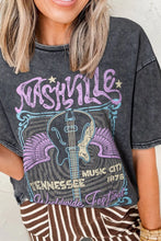Nashville Graphic Acid Washed Gray Cotton T-Shirt for Women Black