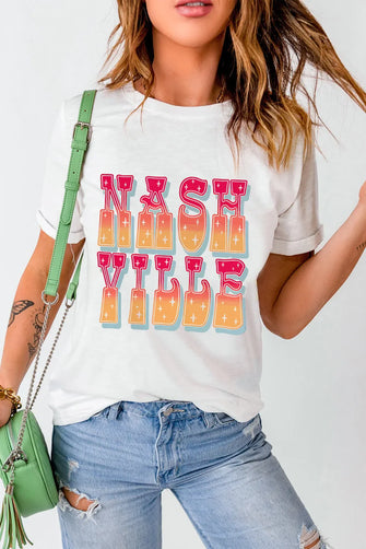 Nashville Graphic White T Shirt for Women White