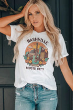 Nashville Graphic White T Shirt Round Neck Short Sleeve Casual Top White Woman T Shirts
