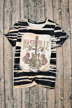Striped Nashville Music City T-Shirt with guitar graphic round neck and short sleeve