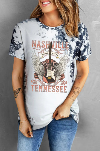 Nashville Tennessee Marbled Sleeve Tie Dye Graphic T Shirt for Women White