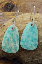 Pair of natural amazonite stone dangle earrings with silver hooks