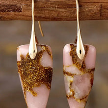 Two pink and gold glitter dangle natural stone geometric shape earrings