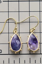 Gold-plated natural stone teardrop earrings with purple gems