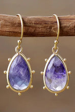Gold-toned natural stone teardrop earrings with purple gems