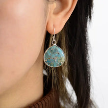 Silver-toned natural stone teardrop earrings with turquoise and copper inlay