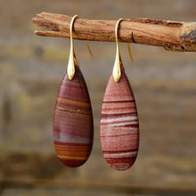 Natural stone waterdrop shape earrings with striped jasper and gold hooks