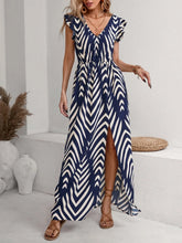Navy and White Chevron Zebra Striped Maxi Dress Dark Blue