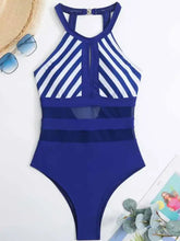 Navy and White Striped Halter One Piece Swimsuit Swimwear