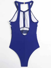Navy and White Striped Halter One Piece Swimsuit Swimwear