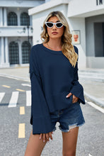 Navy Blue Knit Sweater for Women Long Sleeve Pullover Peacock Blue