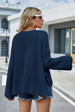 Navy Blue Knit Sweater for Women Long Sleeve Pullover