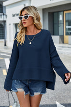 Navy Blue Knit Sweater for Women Long Sleeve Pullover