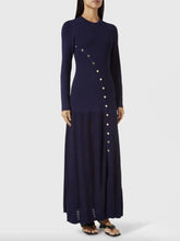 Navy Blue Long Sleeve Knit Dress with Decorative Buttons