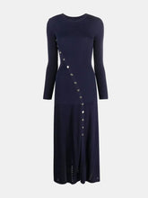 Navy Blue Long Sleeve Knit Dress with Decorative Buttons