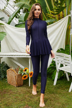 Navy Blue Modest Swimsuit with Basic Style and Stretchy Material