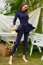 Navy Blue Modest Swimsuit with Basic Style and Stretchy Material
