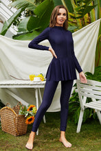 Navy Blue Modest Swimsuit with Basic Style and Stretchy Material