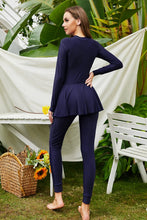 Navy Blue Modest Swimsuit with Basic Style and Stretchy Material