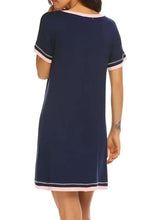 Navy Blue Nightgown with Pink Trim in Cotton Blend Dresses