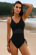 Navy Blue One Piece Swimsuit with Crisscross Chest and Removable Padding Swimwear