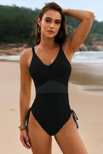Navy Blue One Piece Swimsuit with Crisscross Chest and Removable Padding