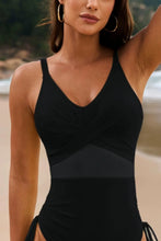 Navy Blue One Piece Swimsuit with Crisscross Chest and Removable Padding