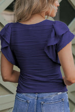 Navy Blue Ruffled Sleeve Blouse for Women