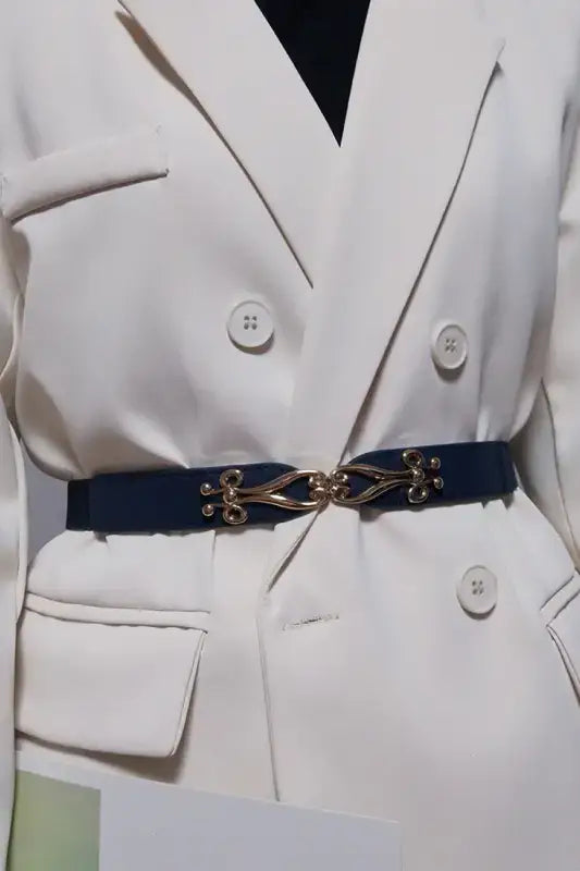 Navy blue satin alloy buckle elastic belt from Hipomarket