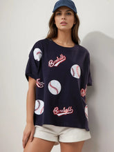 Navy Blue Sequin Baseball T-Shirt for Women Black