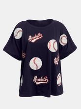 Navy Blue Sequin Baseball T-Shirt for Women