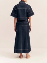 Navy Blue Skirt and Top Set with White Stitching