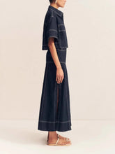 Navy Blue Skirt and Top Set with White Stitching