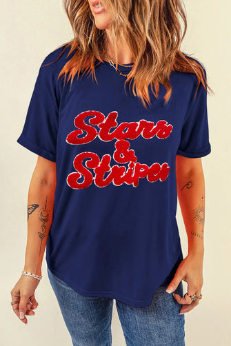 Navy Blue Stars and Stripes Womens T Shirt Dark Blue