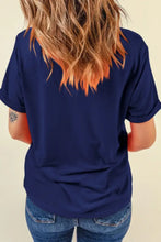 Navy Blue USA Letter Round Neck Graphic Tee for Women Woman T Shirts