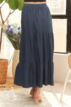 Navy Blue Waist Band Tiered Denim Maxi Skirt for Women Woman Skirts