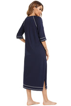 Navy Blue Zip Up Robe with Pockets and Sleeve Length Options
