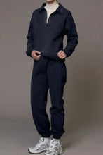 Navy blue Johnny Collar Long sleeve top and joggers active set