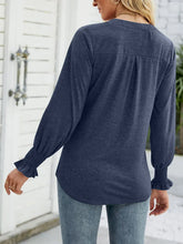 Navy Long Sleeve Blouse with Smocked Cuffs